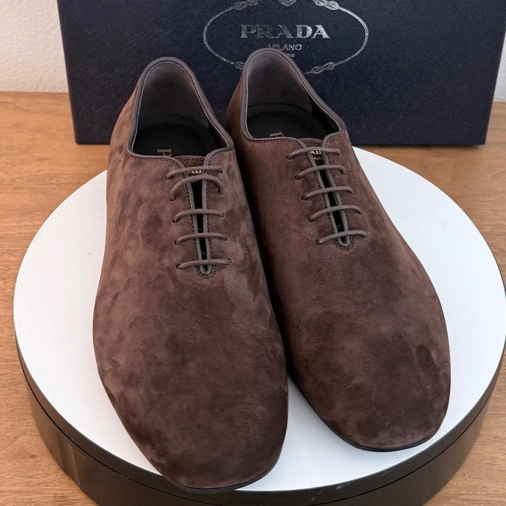 Prada Mens Vit.Scamosciato Suede Oxford Shoes Moro Brown 2EG448 Size 8